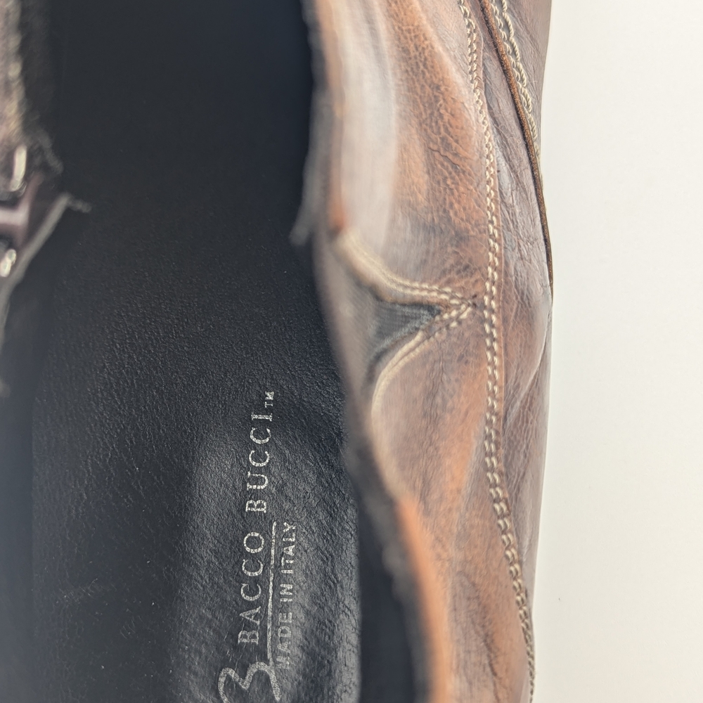 Bacco Bucci mens Brown Leather Ankle Boots Made Italy Size 12 Western Stitch - Picture 10 of 14